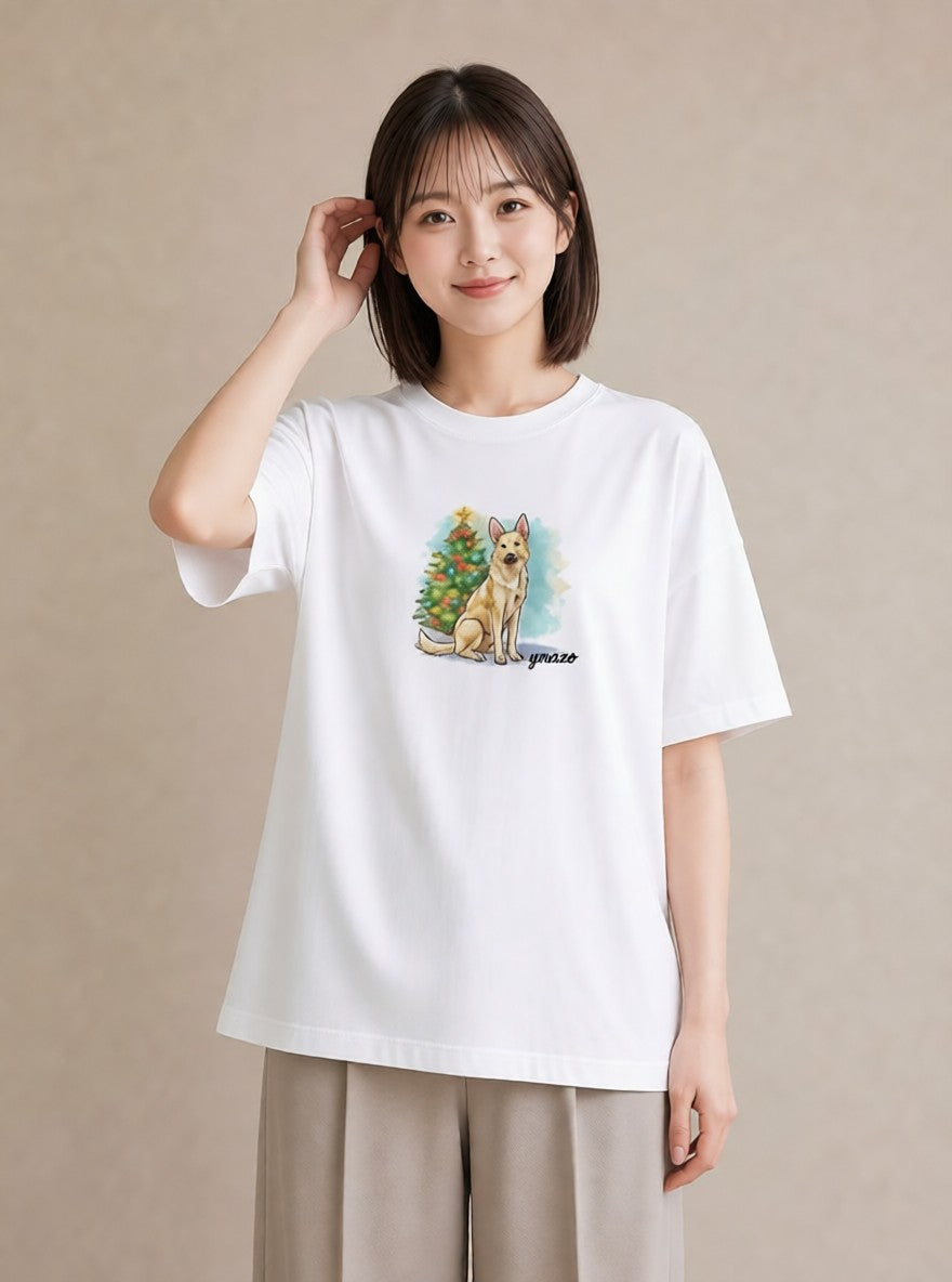 プリントTシャツ レディース ジャーマンシェパード 犬 いぬ イラスト ラフカジュアル お揃い 親子 白T YMAZO