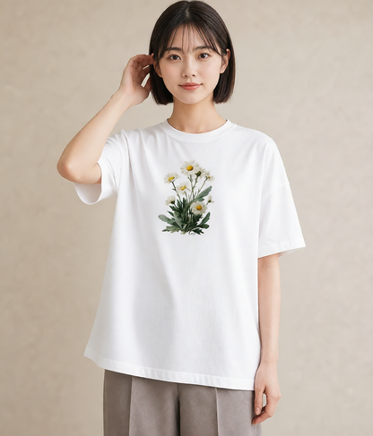 半袖Tシャツ レディース デイジー 花 花柄 イラスト シック 海 カフェ巡り 白T YMAZO