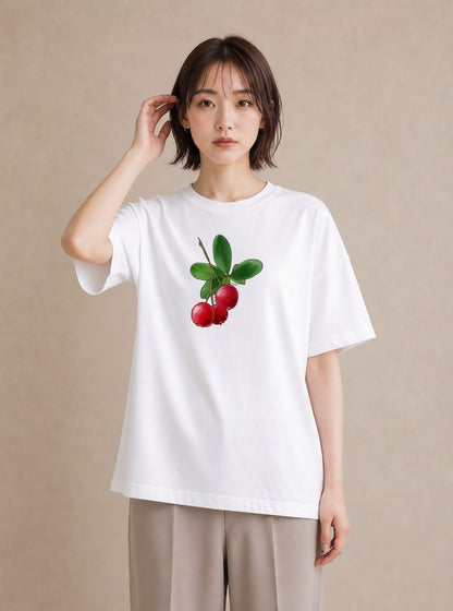 グラフィックTシャツ レディース さくらんぼ チェリー 食べ物 フード イラスト きれいめカジュアル デート 帰省 白T YMAZO
