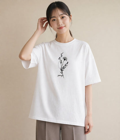Tシャツ レディース 小花 花 フラワー イラスト カジュアル 女性 旅行用 白T YMAZO