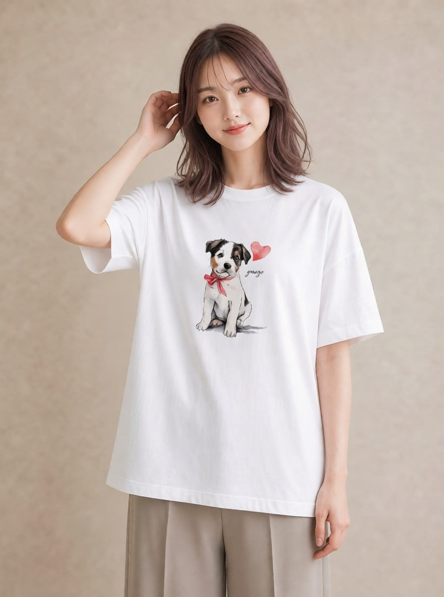 デザインTシャツ レディース ジャックラッセルテリア 犬 いぬ イラスト 可愛い お出かけ 普段着 白T YMAZO