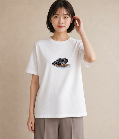 プリントTシャツ レディース 黒柴 犬 いぬ イラスト 韓国風 旅行 母娘コーデ 白T YMAZO