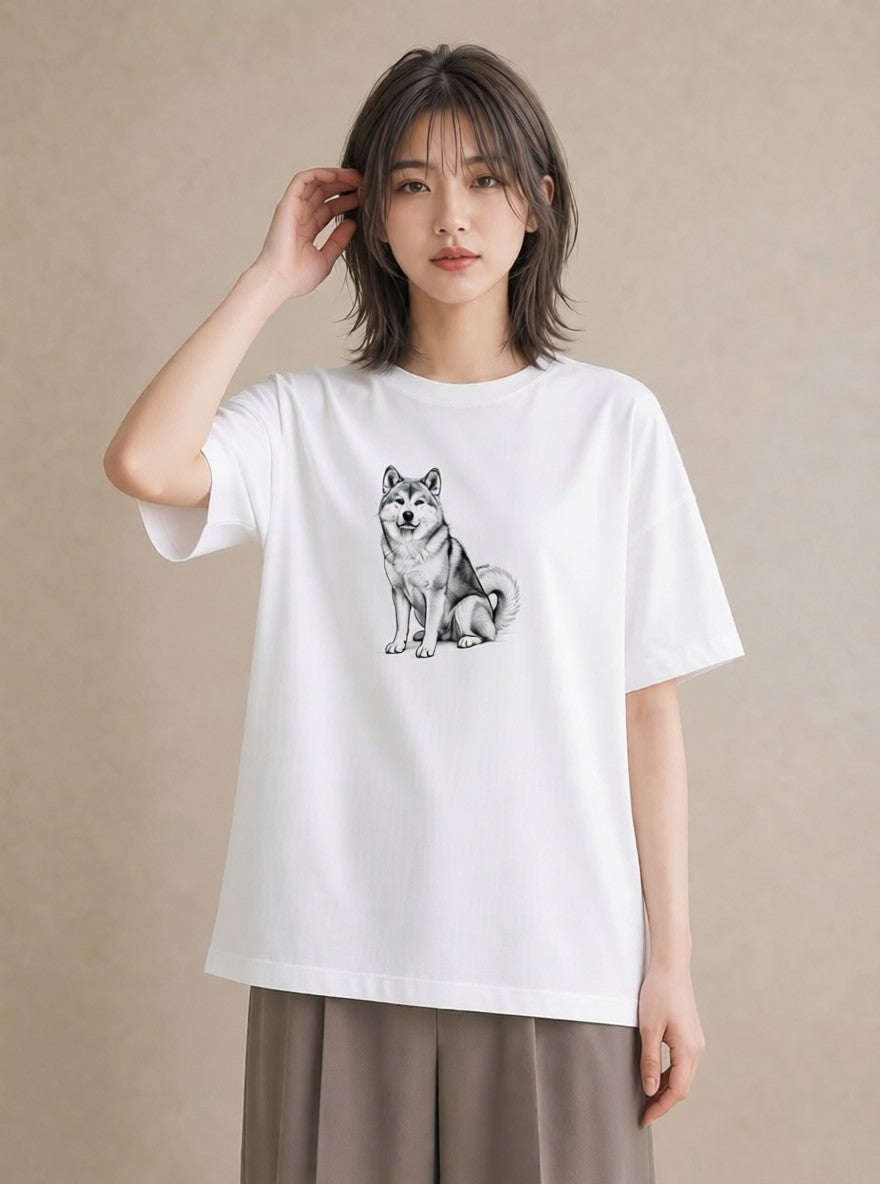 グラフィックTシャツ レディース 秋田犬 犬 いぬ イラスト 上品 姉妹 送別ギフト 白T YMAZO