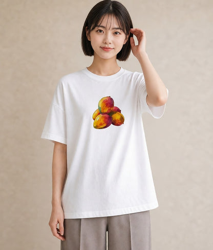 プリントTシャツ レディース みかん 食べ物 フード イラスト 水彩風 友達ギフト 部屋着 白T YMAZO