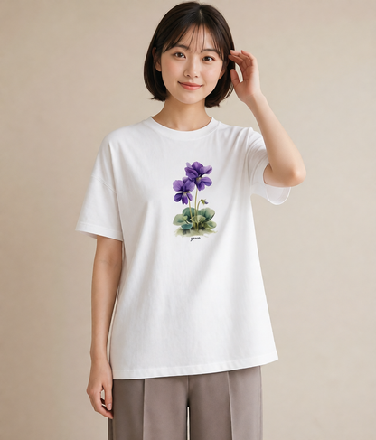 グラフィックTシャツ レディース パンジー 花 花柄 イラスト 普段使い 通学 誕生日プレゼント 白T