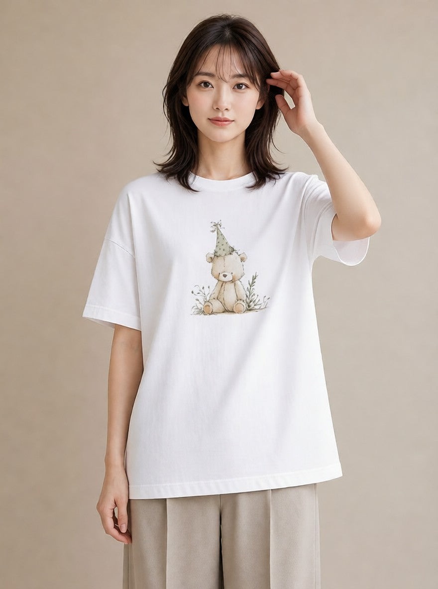 プリントTシャツ レディース くま クマ ベア 動物 アニマル イラスト ユニーク カジュアルコーデ 買い物 白T YMAZO