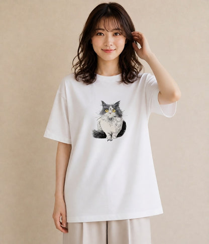 Tシャツ レディース スコティッシュフォールド 猫 ねこ イラスト ゆるコーデ 親子 20代 白T YMAZO