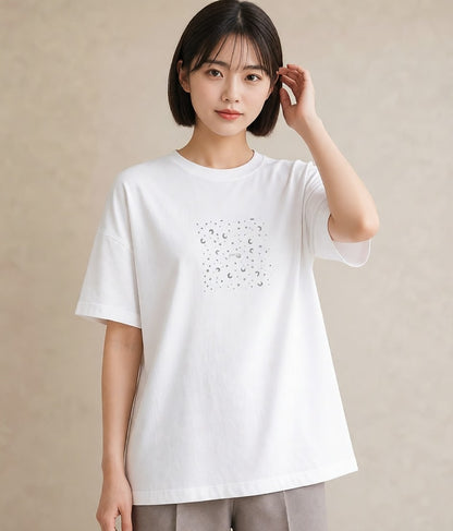 グラフィックTシャツ レディース 月と星 星空 ムーン イラスト カジュアル 旅行用 海 白T YMAZO
