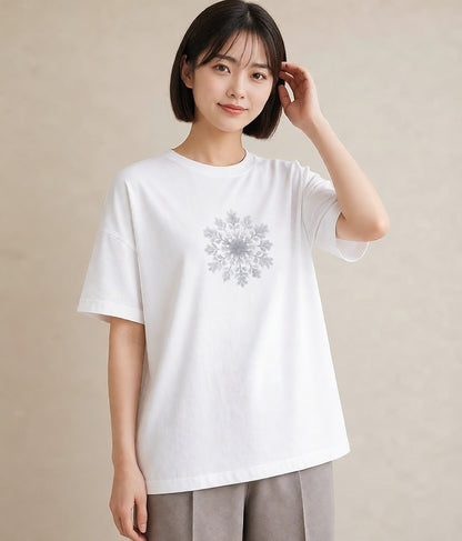 Tシャツ レディース 雪 星空 宇宙 イラスト レトロ 母娘コーデ 自分用 白T YMAZO