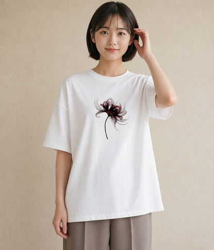 プリントTシャツ レディース 彼岸花 花 花柄 イラスト 普段使い 散歩 お出かけ 白T YMAZO