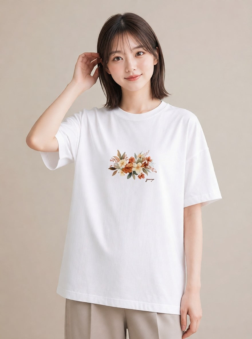 半袖Tシャツ レディース ポスト 野の花 レトロ ナチュラル アンティーク イラスト ポップ 誕生日プレゼント 綿100 白T YMAZO