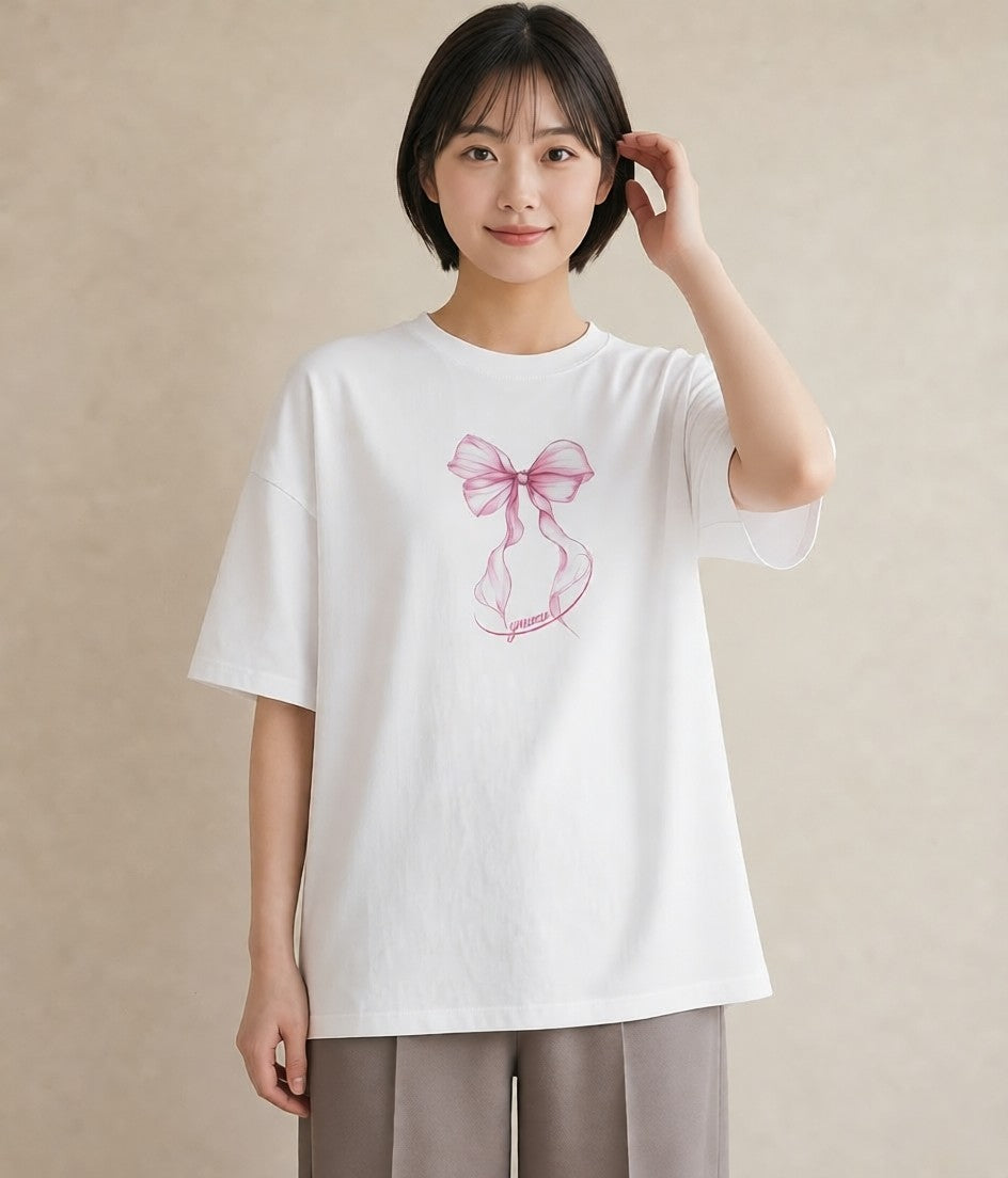 プリントTシャツ レディース バレエシューズ バレエ トウシューズ ナチュラル アンティーク イラスト ラフカジュアル 20代 カジュアルコーデ 白T YMAZO
