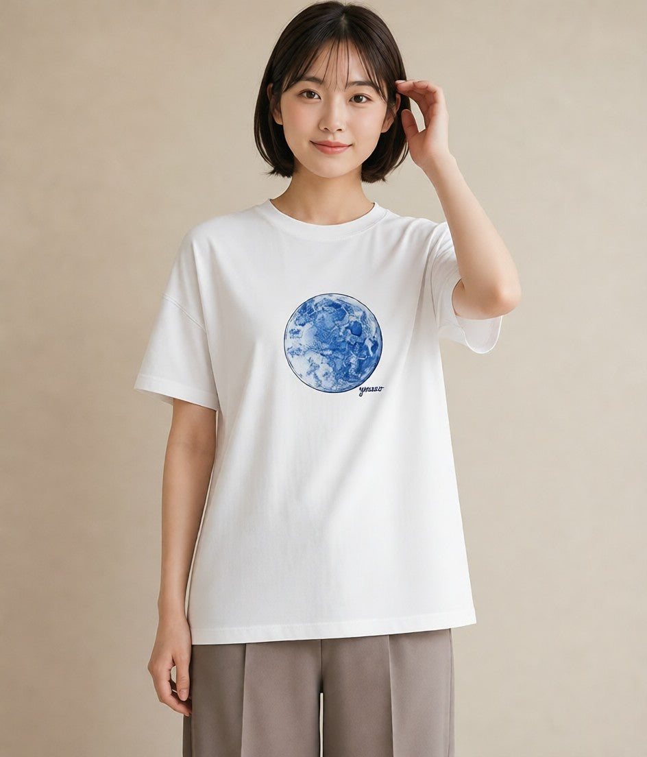 プリントTシャツ レディース 月 星空 宇宙 イラスト 旅行コーデ 姉妹 送別ギフト 白T YMAZO