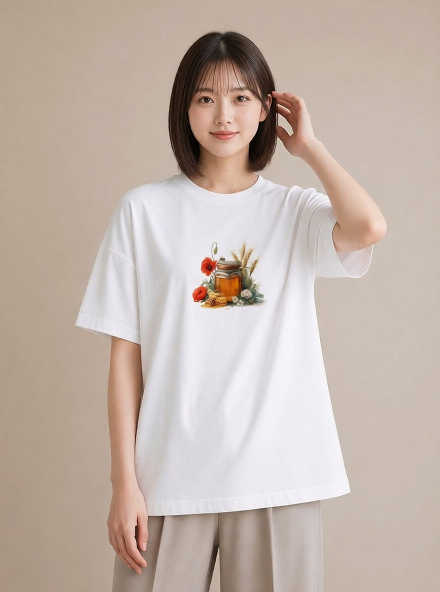 半袖Tシャツ レディース はちみつ 食べ物 フード イラスト モード 散歩 お出かけ 白T YMAZO