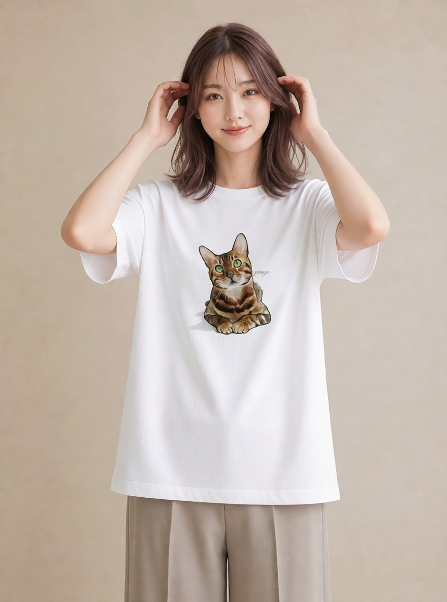 プリントTシャツ レディース ブリティッシュショートヘア 猫 ねこ イラスト ナチュラル デート 帰省 白T YMAZO