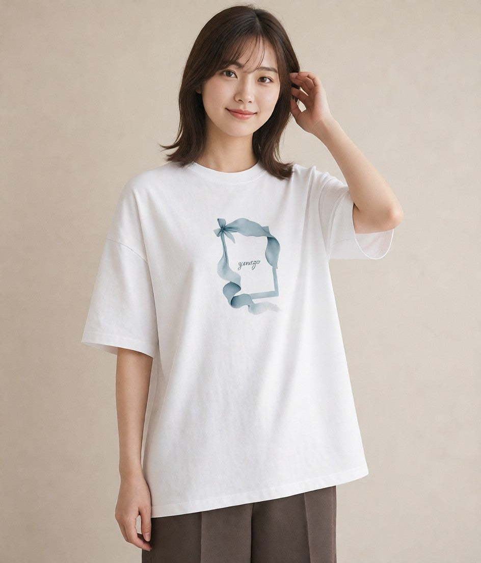 デザインTシャツ レディース レースハンカチ レース ハンカチ ナチュラル アンティーク イラスト 普段使い 友達ギフト 部屋着 白T YMAZO