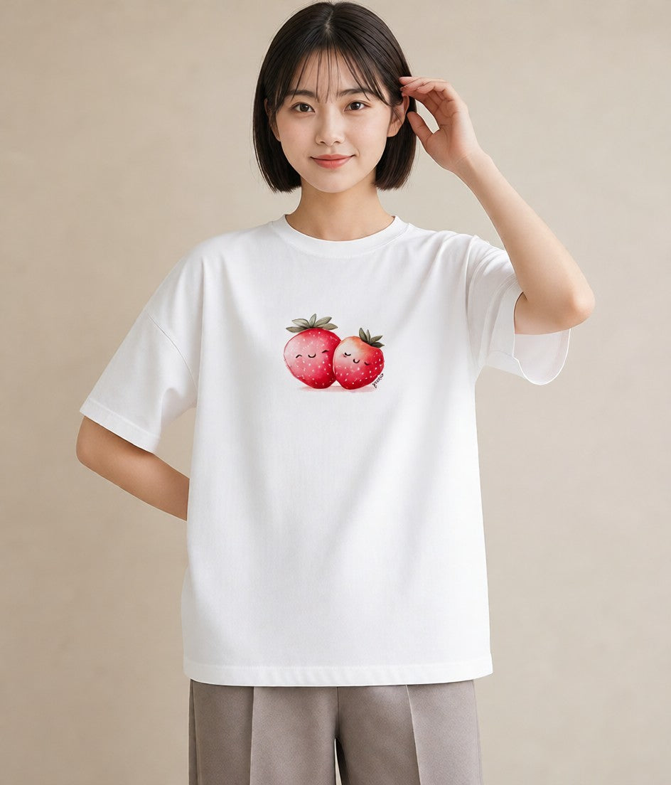 デザインTシャツ レディース ショートケーキ 食べ物 フード イラスト 抜け感 旅行用 海 白T YMAZO