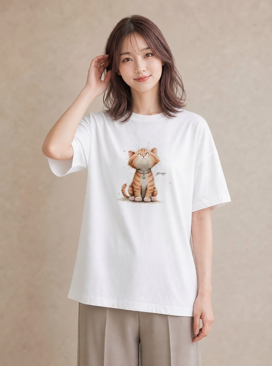 グラフィックTシャツ レディース 猫好き 猫 ねこ イラスト 旅行コーデ ラフ レイヤード 白T YMAZO