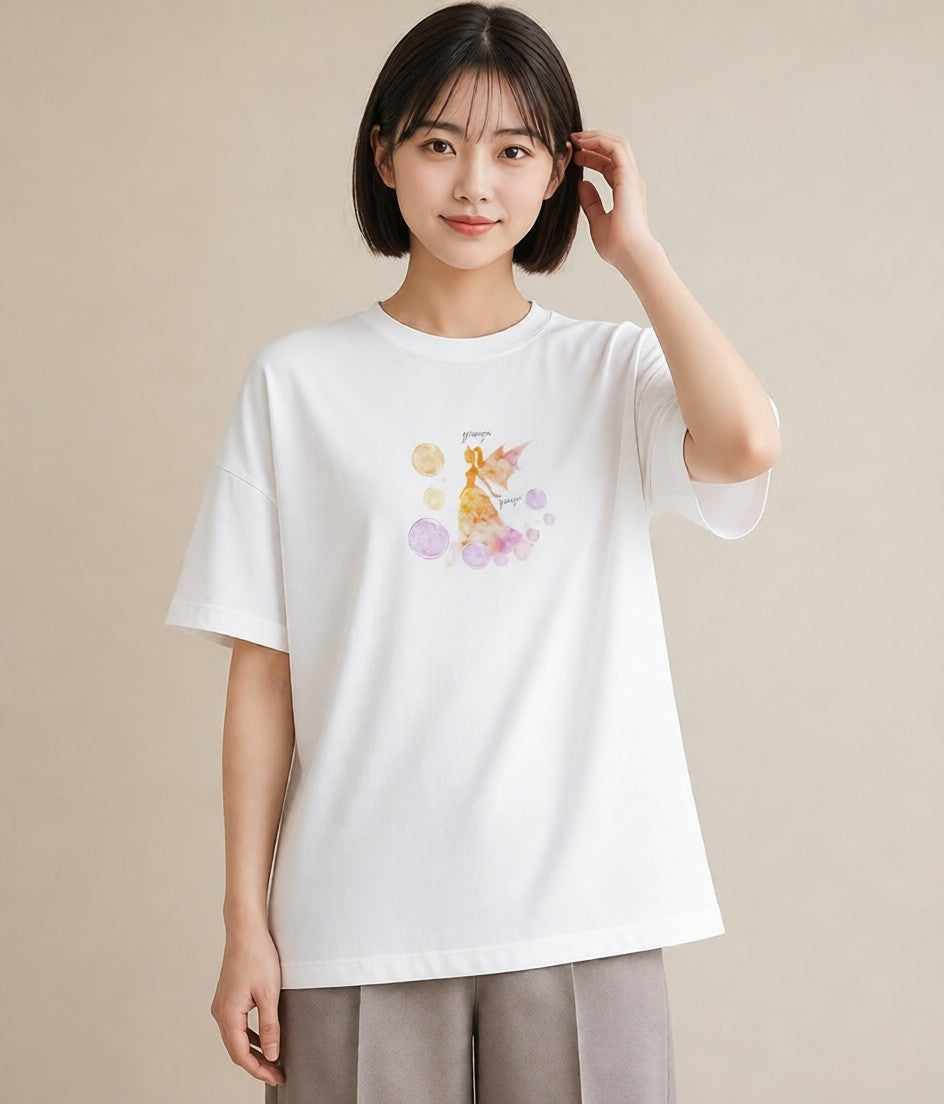 グラフィックTシャツ レディース 山羊座 星空 宇宙 イラスト モード ラフ レイヤード 白T YMAZO