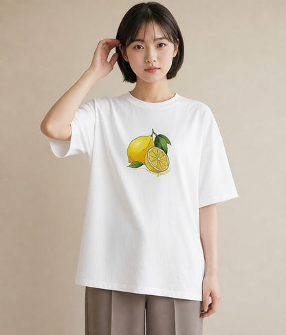 プリントTシャツ レディース レモン 檸檬 食べ物 フード イラスト 普段使い 通勤 在宅 白T YMAZO