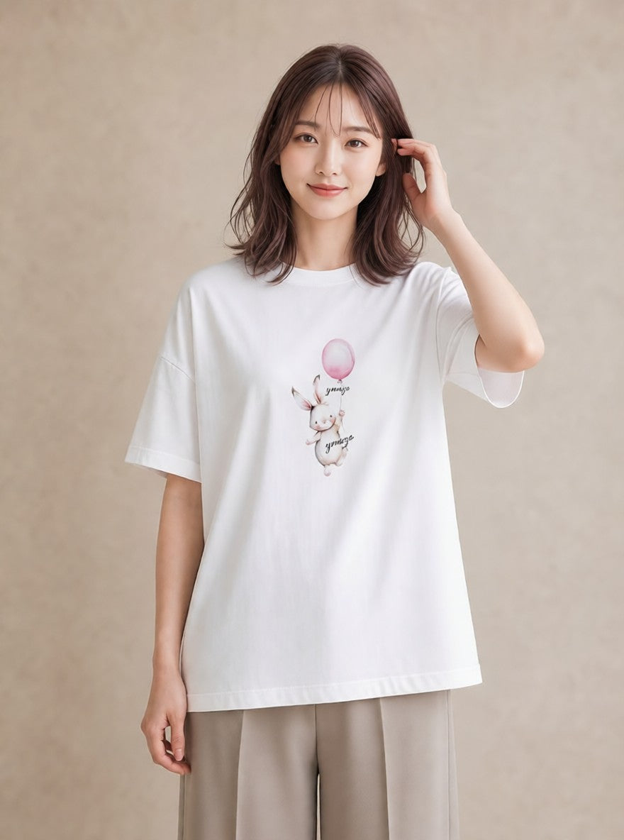 プリントTシャツ レディース 紙風船 和紙 ナチュラル アンティーク イラスト ゆるかわ 部屋着 女性向けギフト 白T YMAZO