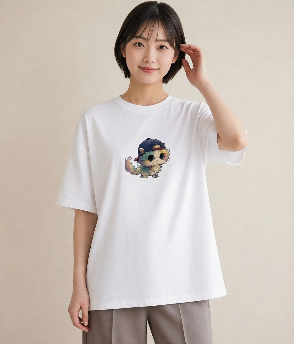 デザインTシャツ レディース ニャンコ 猫 ねこ イラスト ユニーク クリスマス 旅行 白T YMAZO