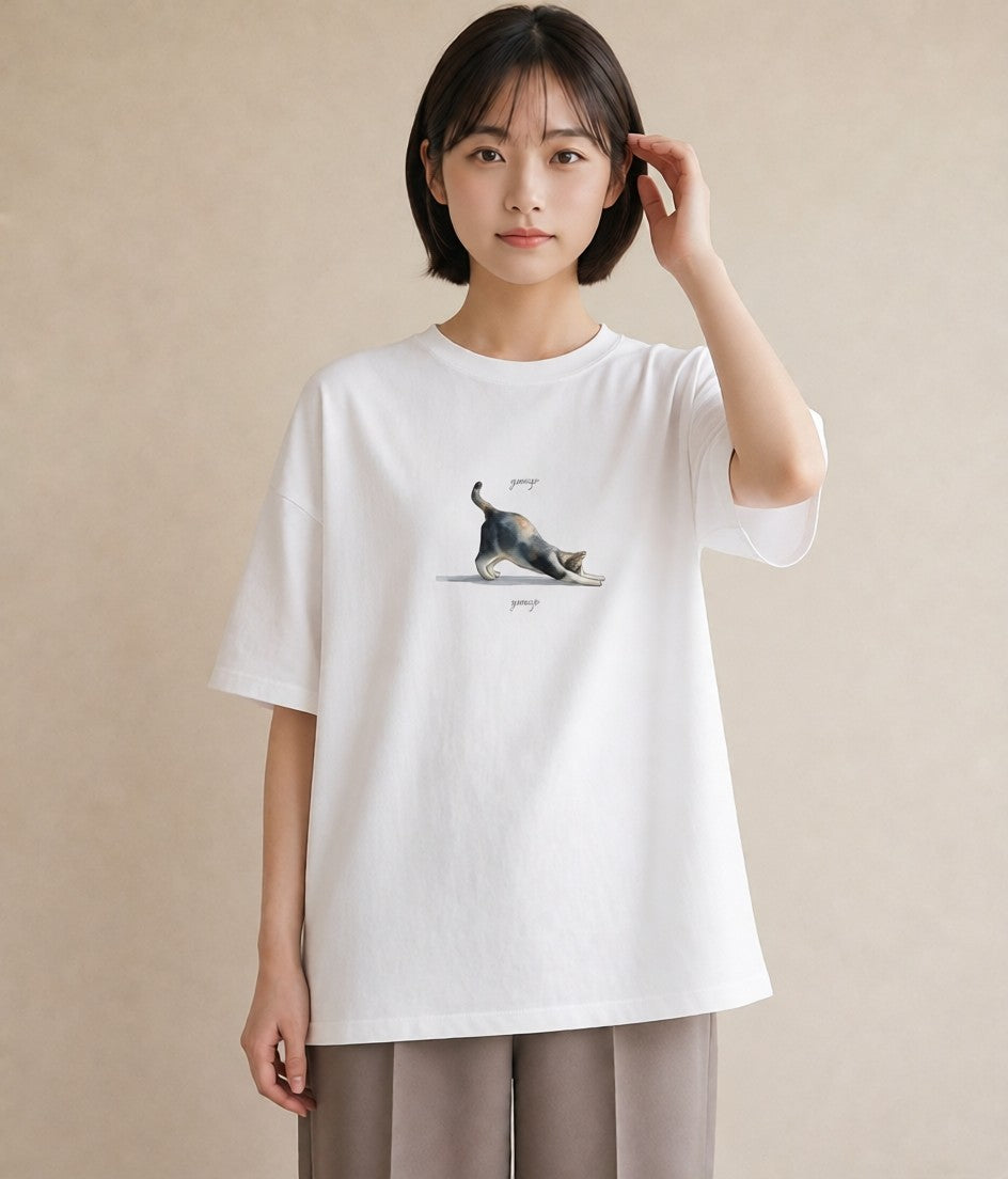 グラフィックTシャツ レディース スフィンクス 猫 ねこ イラスト 北欧風 お揃い 親子 白T YMAZO