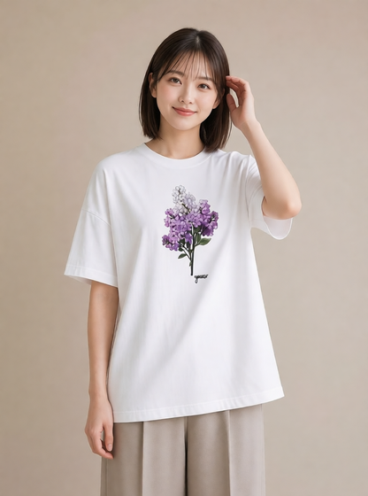半袖Tシャツ レディース スミレ 花 花柄 イラスト 水彩風 女性 旅行用 白T YMAZO