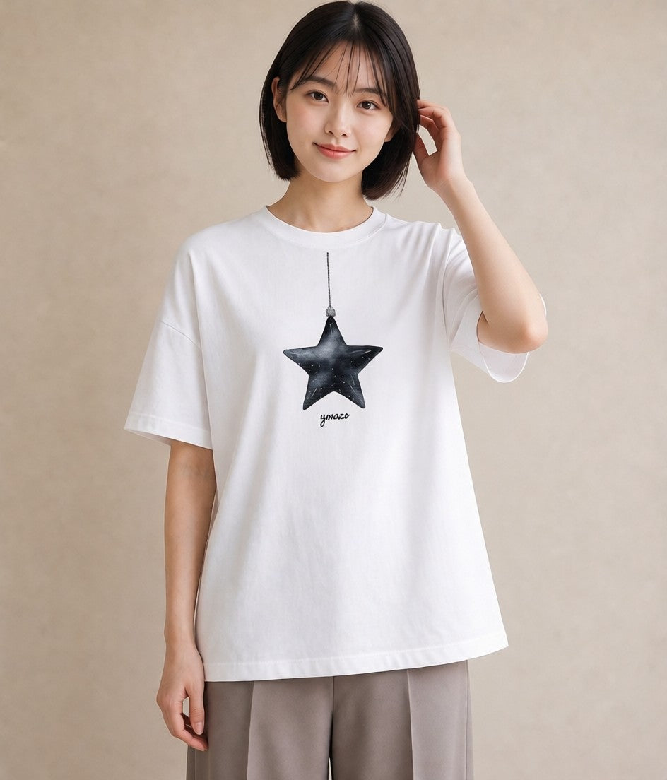 プリントTシャツ レディース スター 星空 宇宙 イラスト ゆるかわ ミセス 春コーデ 白T YMAZO