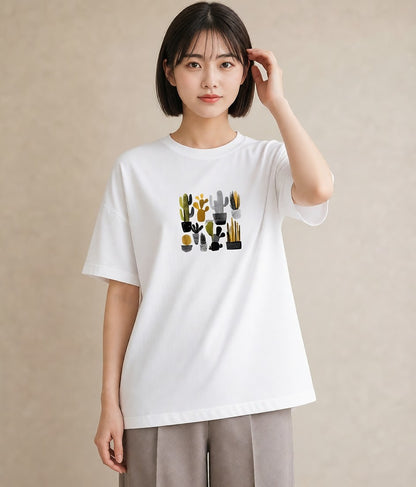 Tシャツ レディース サボテン 植物 ボタニカル イラスト 個性的 ホワイトデー 春服 白T YMAZO