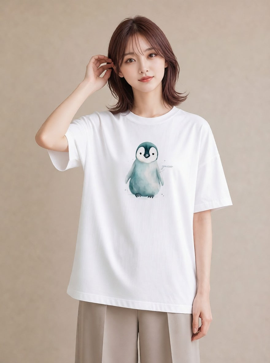 デザインTシャツ レディース アザラシ 動物 アニマル イラスト 手描き風 買い物 夏コーデ 白T YMAZO