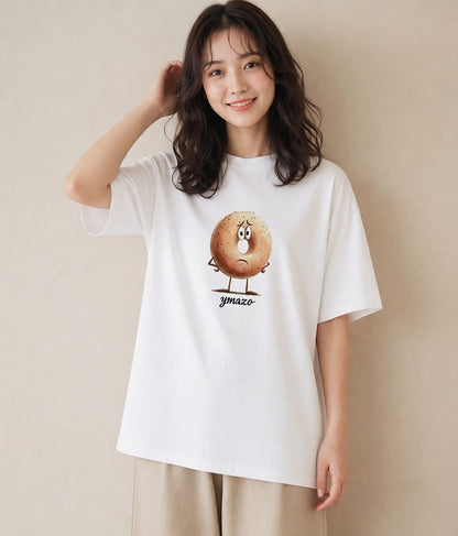 プリントTシャツ レディース ベーグル 食べ物 フード イラスト ミニマル 親子 20代 白T YMAZO