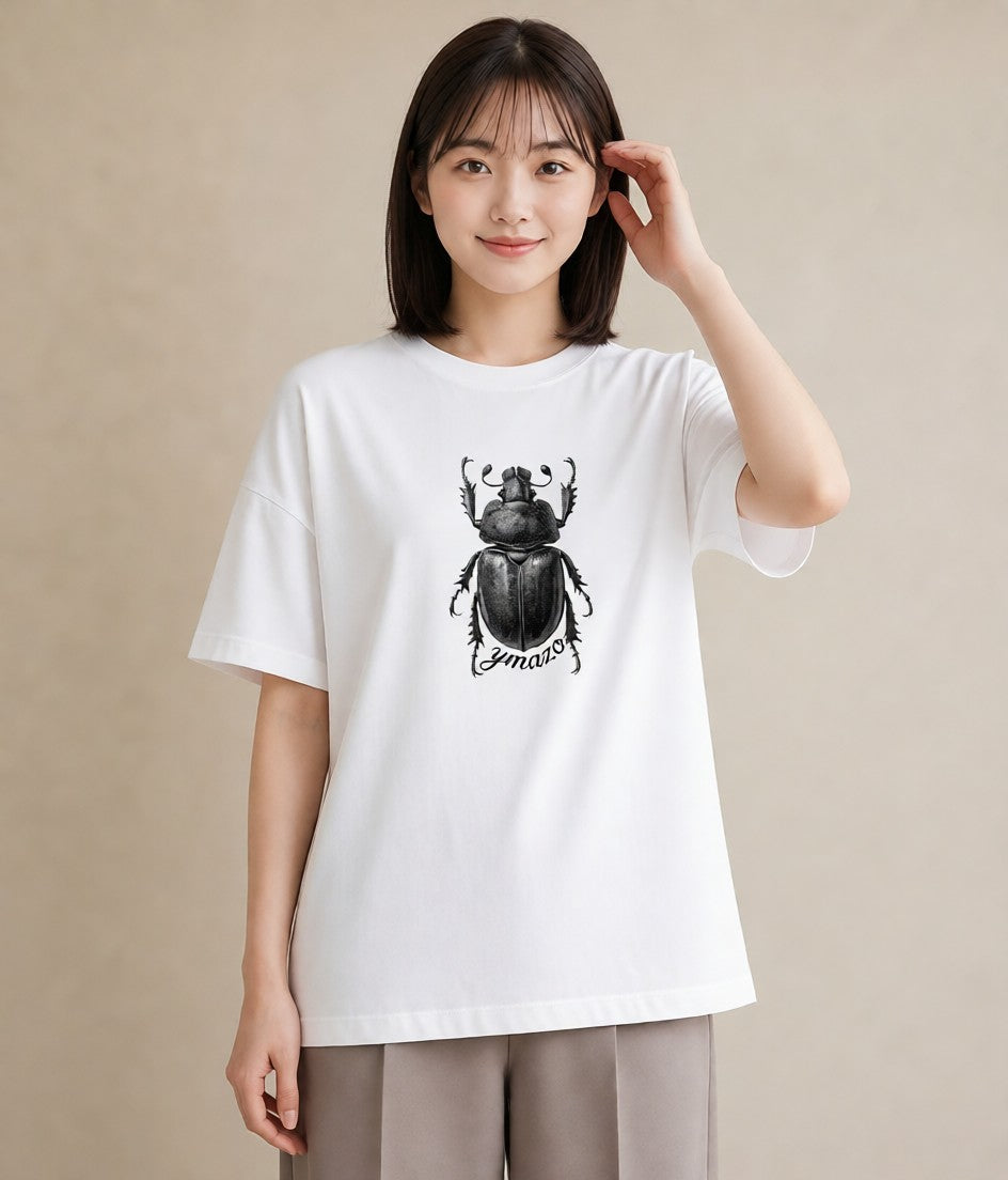 Tシャツ レディース クワガタ 昆虫 虫 イラスト ゆるコーデ 綿100 デート 白T YMAZO