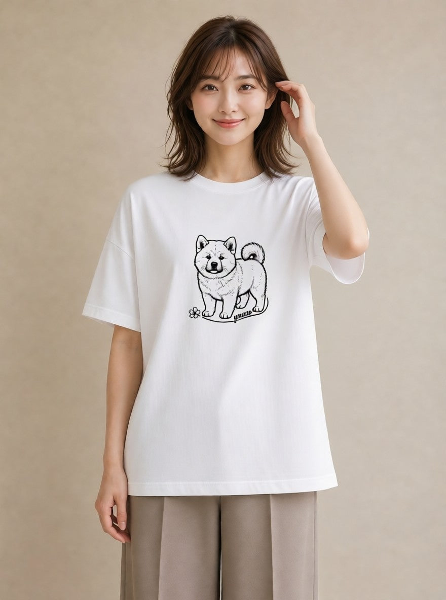 プリントTシャツ レディース 秋田犬 犬 いぬ イラスト ボタニカル 在宅 公園 白T YMAZO