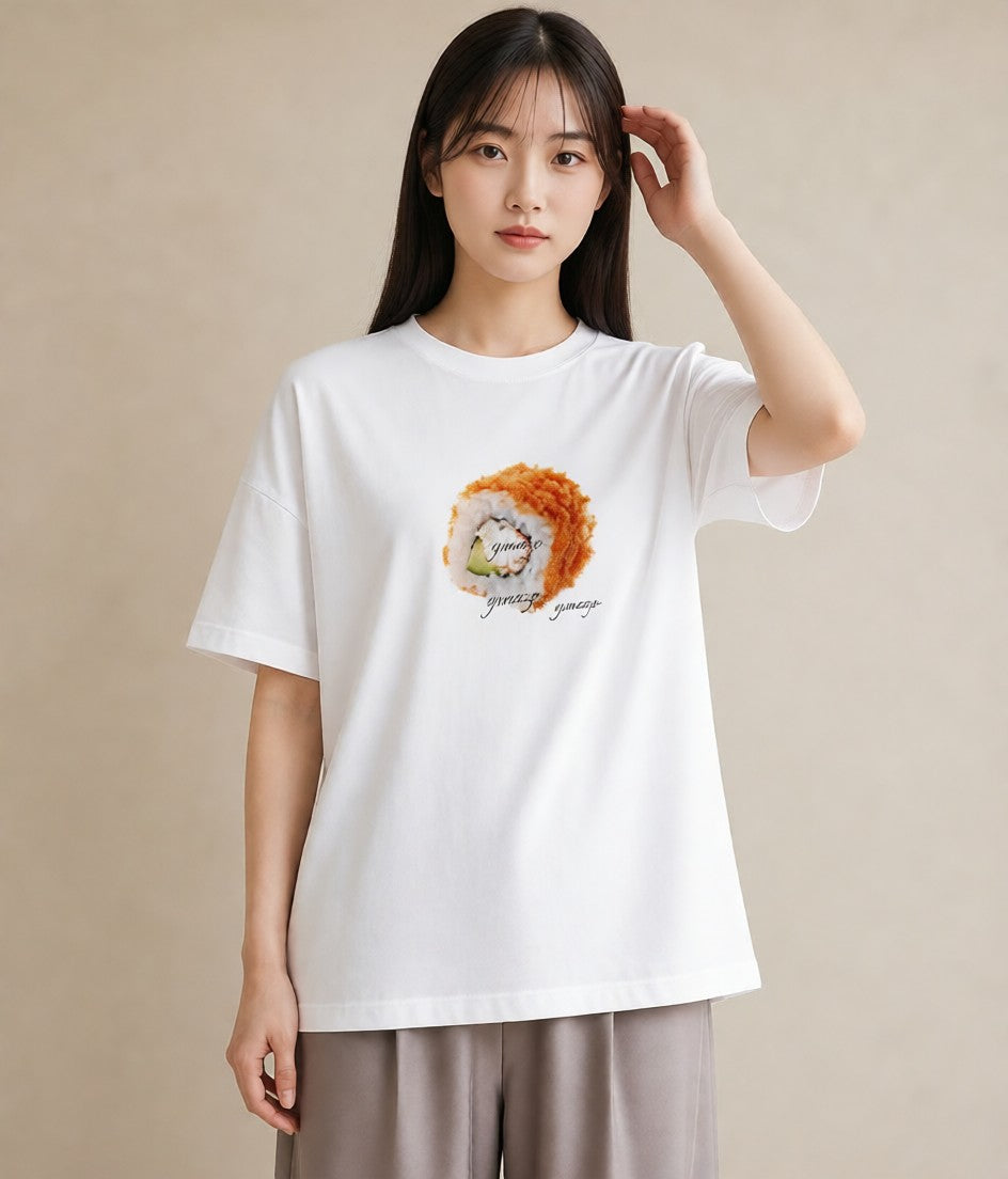 デザインTシャツ レディース お寿司 食べ物 フード イラスト ゆるかわ 散歩 お出かけ 白T YMAZO