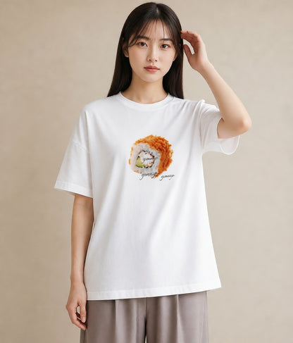 デザインTシャツ レディース お寿司 食べ物 フード イラスト ゆるかわ 散歩 お出かけ 白T YMAZO