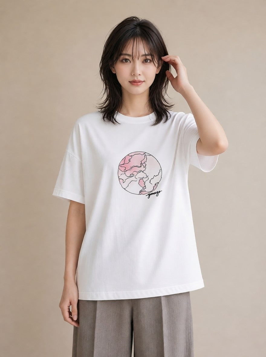 Tシャツ レディース 満月 星空 宇宙 イラスト シンプル 旅行 母娘コーデ 白T YMAZO
