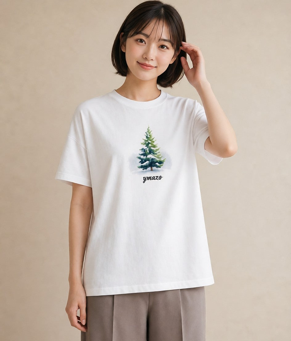 グラフィックTシャツ レディース 雪 星空 宇宙 イラスト ヴィンテージ風 秋コーデ おしゃれギフト 白T YMAZO