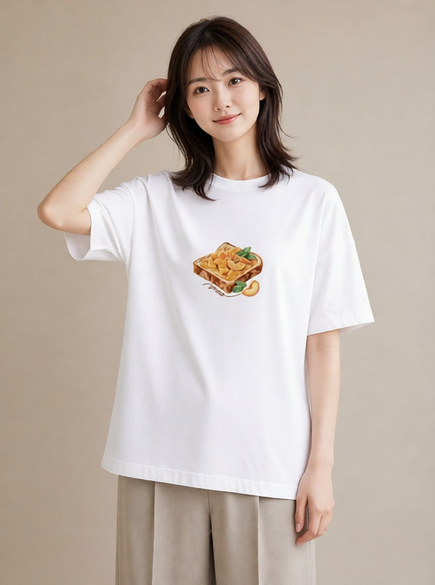 半袖Tシャツ レディース 目玉焼き 食べ物 フード イラスト カフェコーデ 親子 20代 白T YMAZO