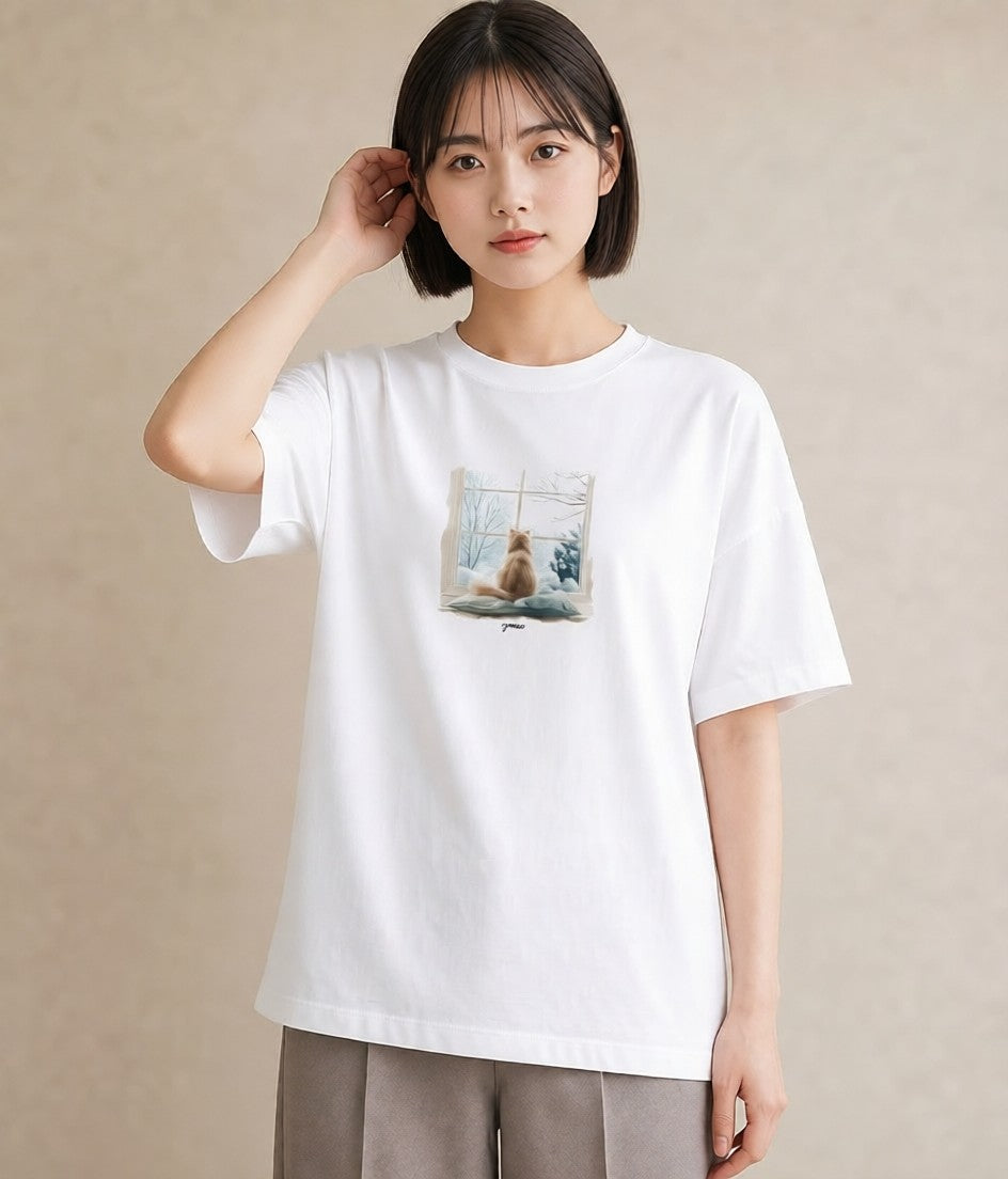 プリントTシャツ レディース ソマリ 猫 ねこ イラスト カジュアル 公園 ママ 白T YMAZO