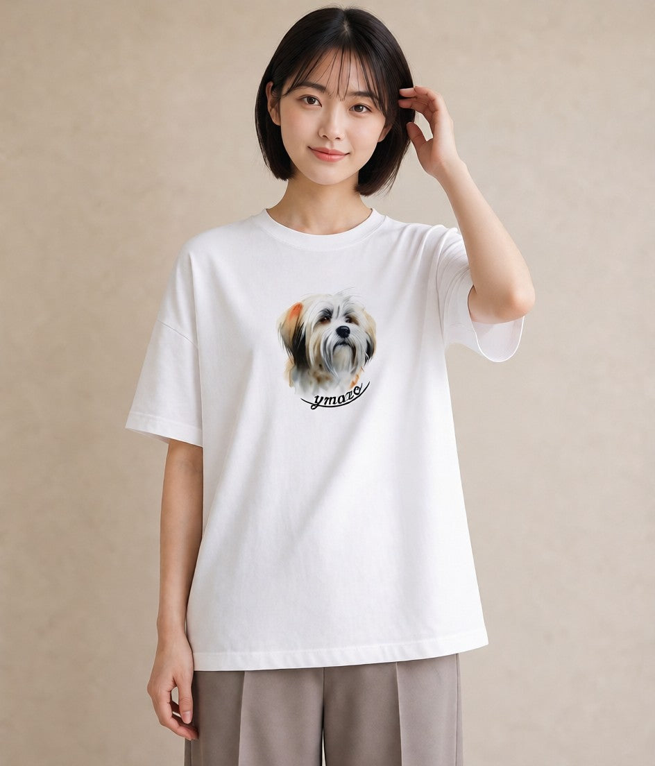 グラフィックTシャツ レディース 愛犬 犬 いぬ イラスト ナチュラル 春服 ミセス 白T YMAZO