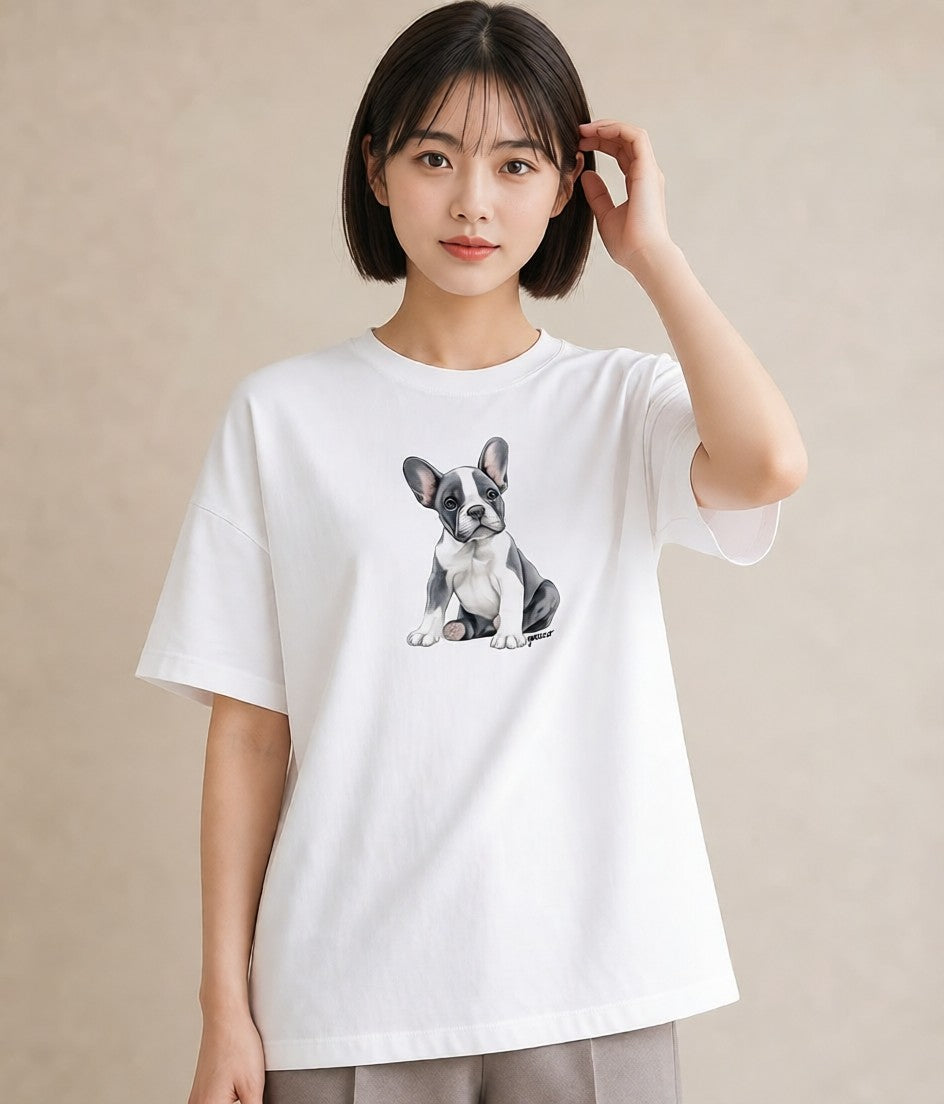 デザインTシャツ レディース わんちゃん 犬 いぬ イラスト 淡色 ホワイトデー 春服 白T YMAZO