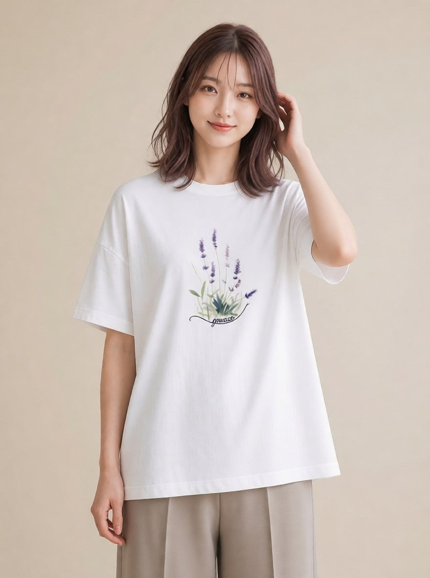 グラフィックTシャツ レディース ハーブ 植物 ボタニカル イラスト 水彩風 カフェ服 クリスマス 白T YMAZO