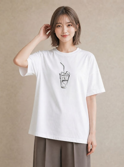 半袖Tシャツ レディース コーヒー カフェ 珈琲 イラスト 普段使い 普段着 週末コーデ 白T YMAZO