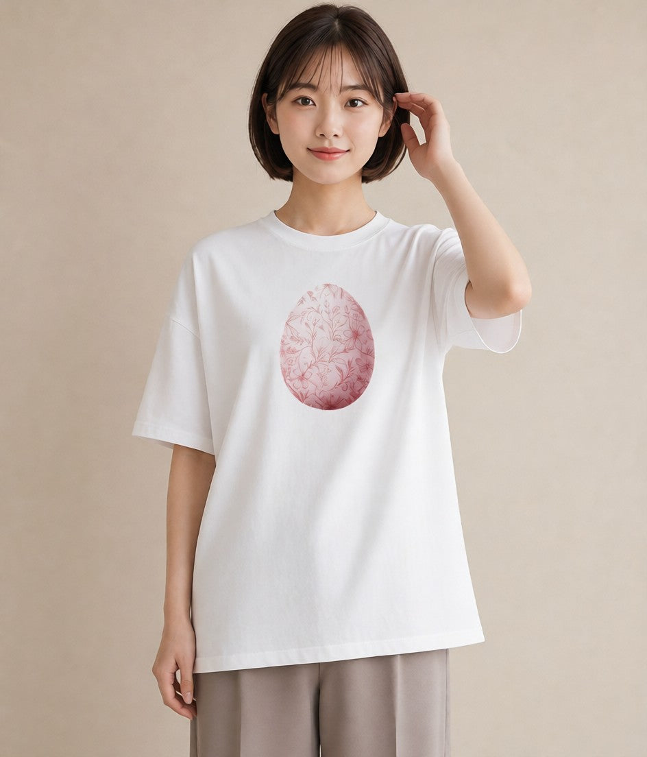 デザインTシャツ レディース たまご 食べ物 フード イラスト ヴィンテージ風 普段着 週末コーデ 白T YMAZO