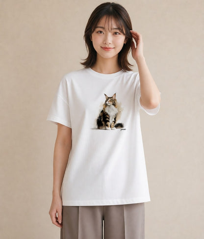 Tシャツ レディース ソマリ 猫 ねこ イラスト 手描き風 デート 帰省 白T YMAZO