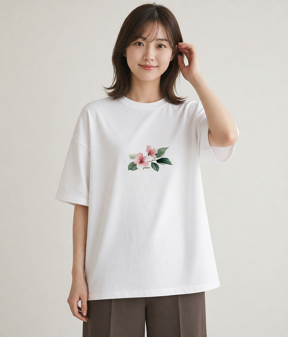 デザインTシャツ レディース 花 花柄 イラスト 春コーデ 姉妹 白T