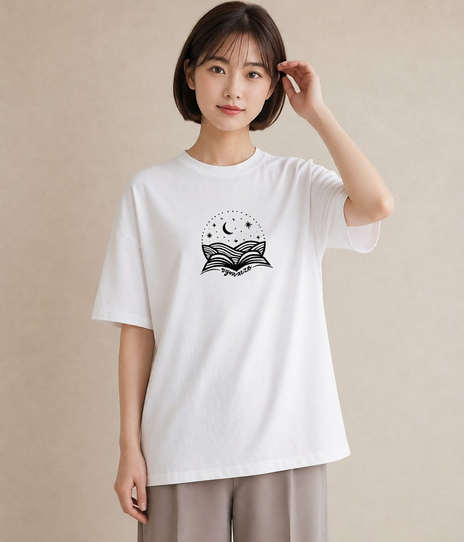 プリントTシャツ レディース 本 読書 ブック イラスト ゆるコーデ 在宅 公園 白T YMAZO