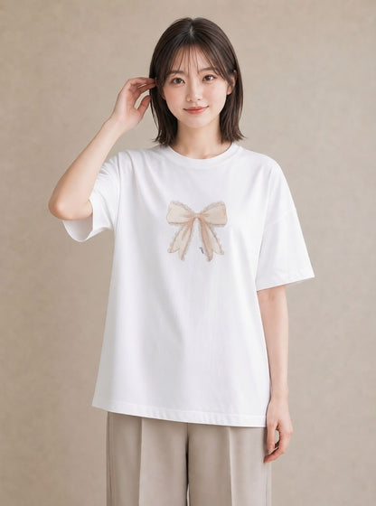 デザインTシャツ レディース レースハンカチ レース ハンカチ ナチュラル アンティーク イラスト 韓国風 自分用 ルームウェア 白T YMAZO