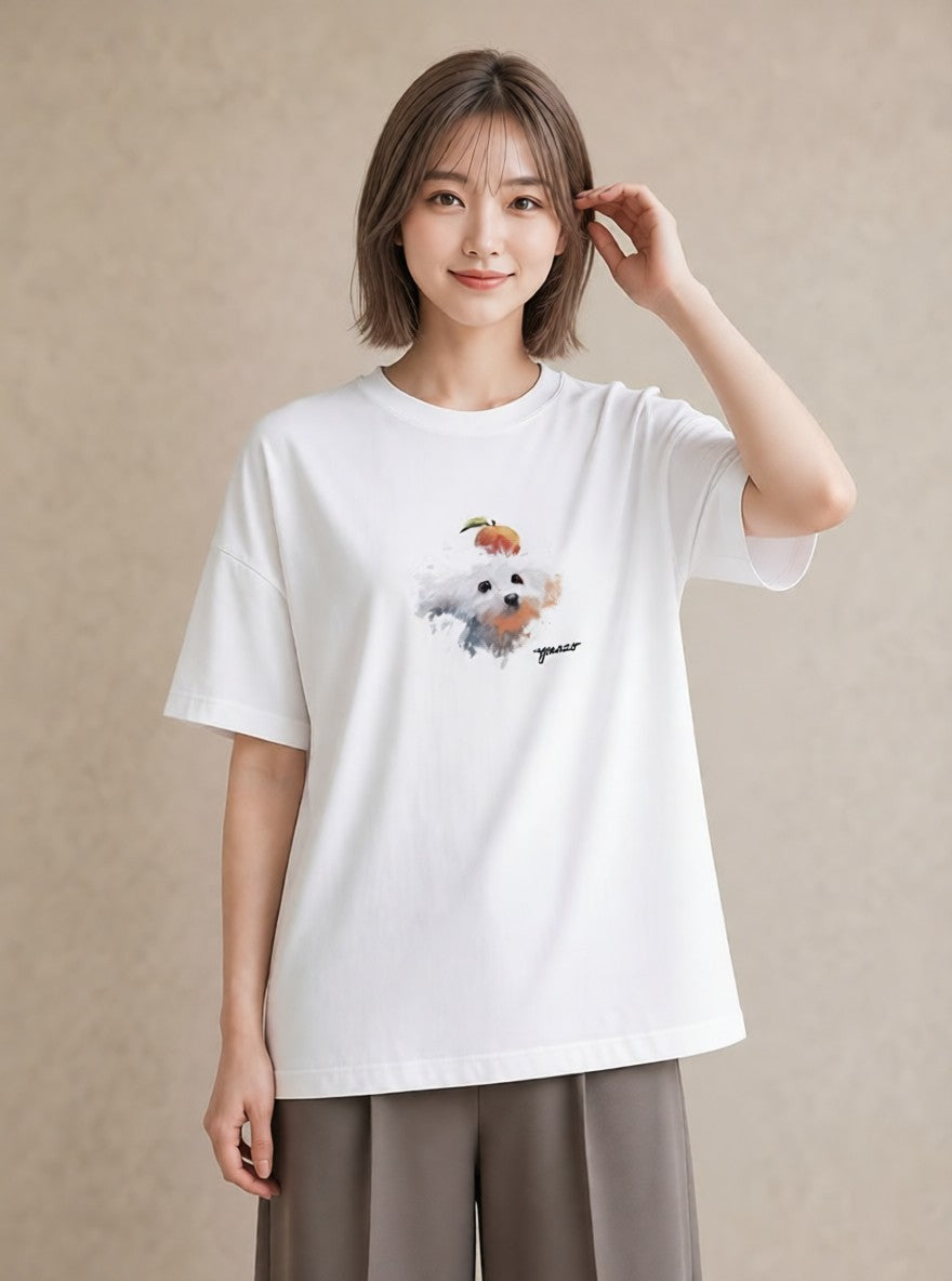半袖Tシャツ レディース わんこ 犬 いぬ イラスト お洒落 デイリーウェア 休日 白T YMAZO